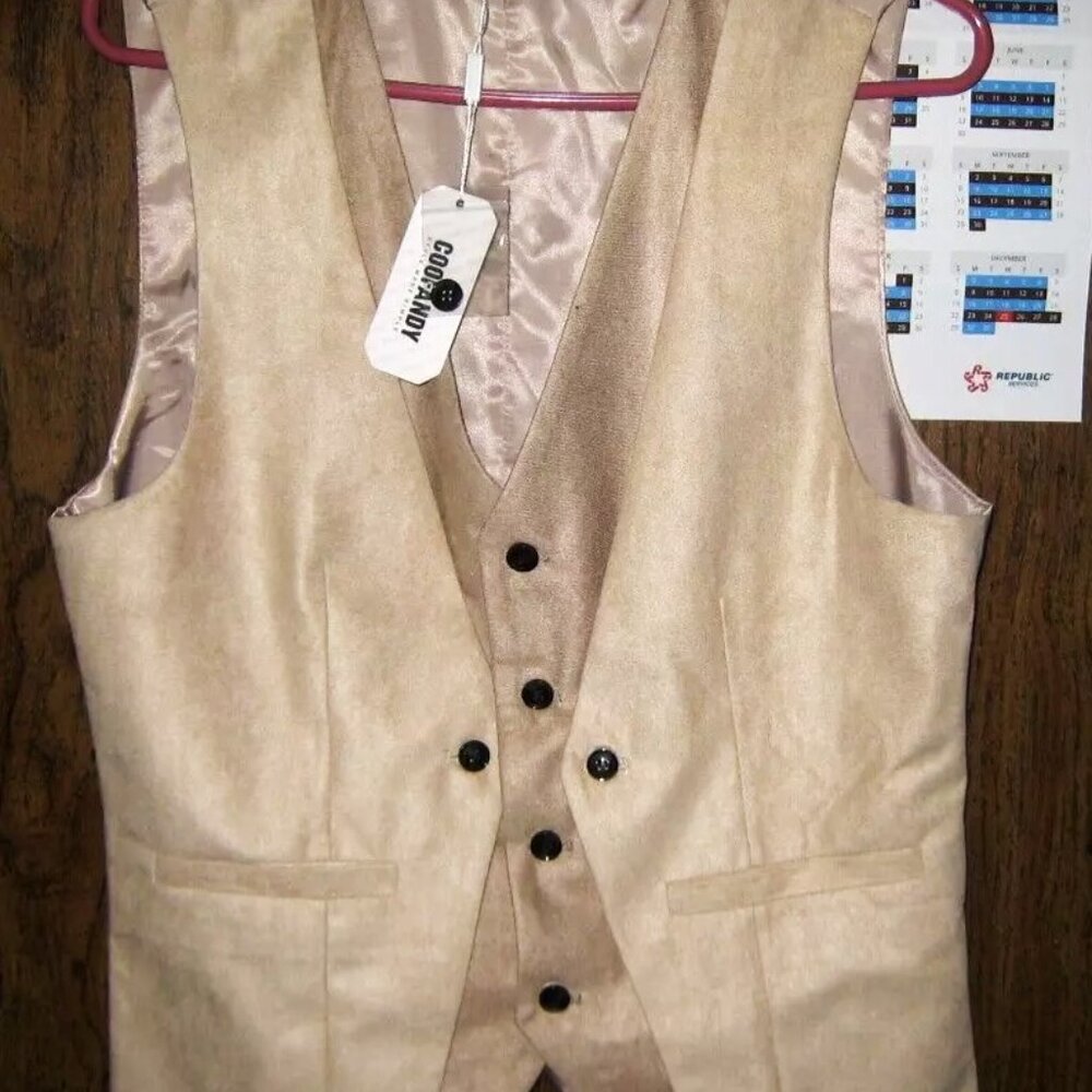 COOFANDY Men's Suede Leather NEW Vest Layered Style Dress Vest Waistcoat Sz Smal